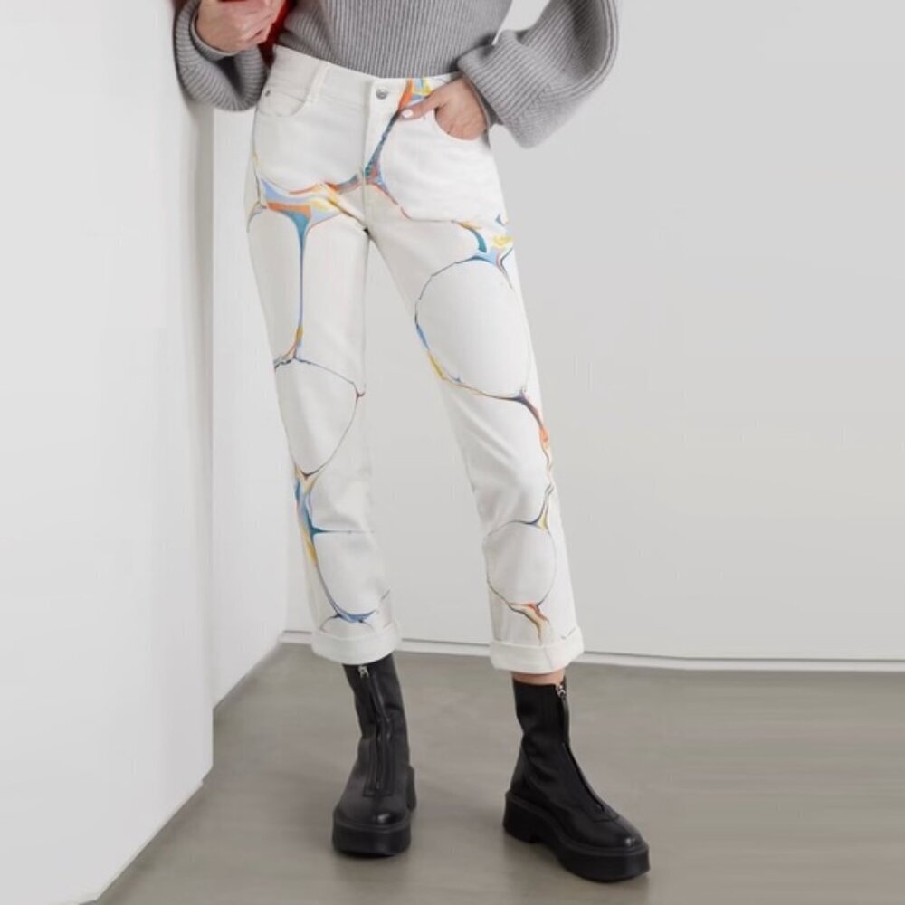 Stella McCartney Mid Rise Marble Print White Jeans Made In Italy Size 24